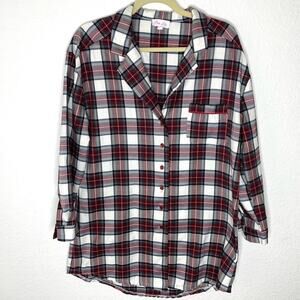 Pink Lily Red and White Plaid Tunic Button Down Shirt Christmas Holiday Pajamas